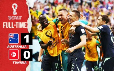 Tunisia vs Australia result final score goals and highlights in World Cup Group D | ट्यूनीशिया बनाम ऑस्ट्रेलिया परिणाम अंतिम स्कोर गोल और विश्व कप ग्रुप डी में हाइलाइट्स FIFA World Cup 2022 Tunisia 0-1 Australia Poland vs Saudi Arabia France takes on Denmark & Argentina vs Mexico | फीफा विश्व कप 2022: ट्यूनीशिया 0-1 ऑस्ट्रेलिया पोलैंड बनाम सऊदी अरब, फ्रांस ने डेनमार्क और अर्जेंटीना बनाम मेक्सिको को लिया |