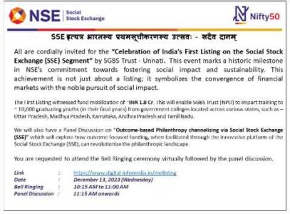 Celebration of India First Listing of the Social Stock Exchange segment