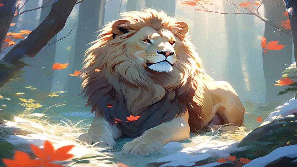the-lion-was-roaming-in-the-forest-when-he-got-trapped-in-a-net-unreal-engine-greg-rutkowski-loi